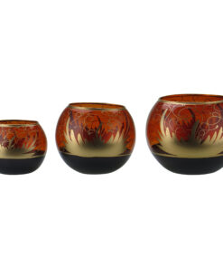 ست جا شمعی بوم 3 عددی طرح آتش نارنجی با طرح های طلایی