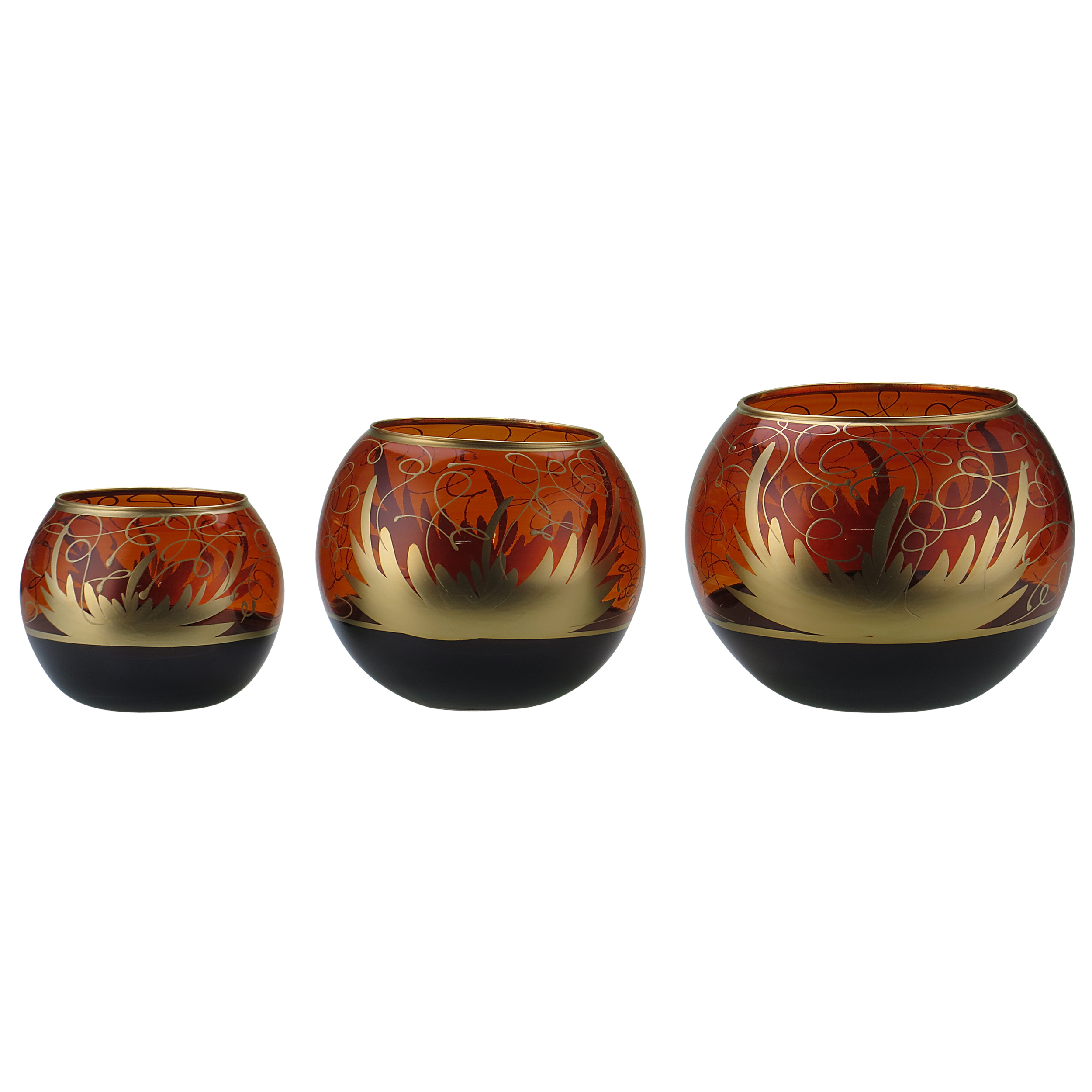 ست جا شمعی بوم 3 عددی طرح آتش نارنجی با طرح های طلایی