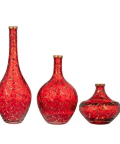 گلدان سه عددی سالونگ قرمزبا طرح های طلایی