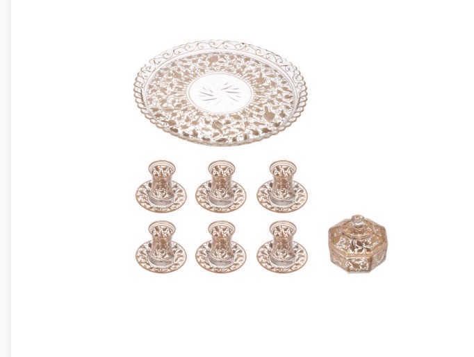 سرویس چایی خوری طرح نوروزی 14پارچه با طرح های طلایی