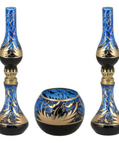 ست چراغ گرد سوز و شمعدان بوم طرح رویال آبی