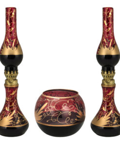 ست چراغ گرد سوز و شمعدان بوم طرح رویال قرمز