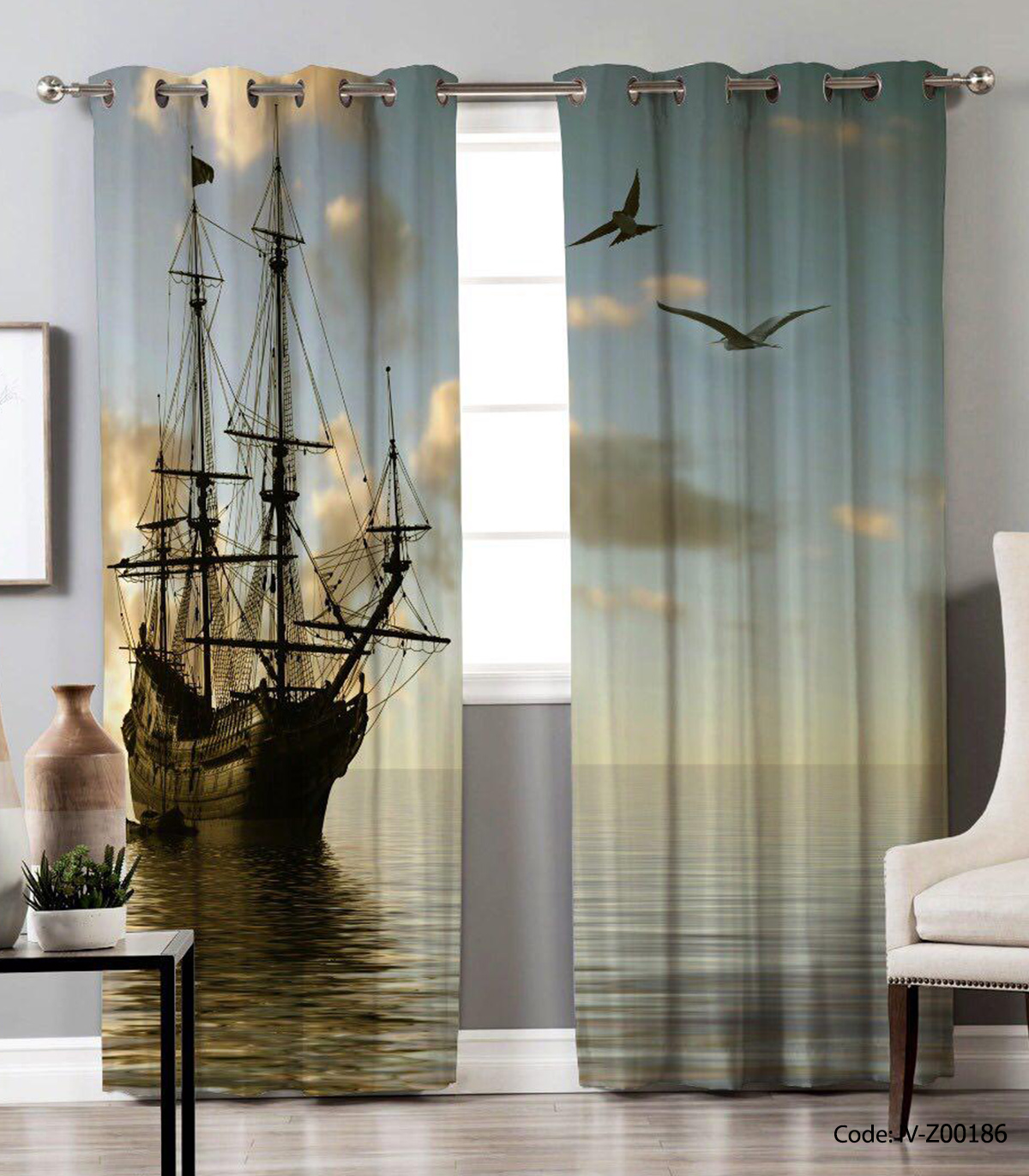 پرده دو تکه پانچی مدل کشتی