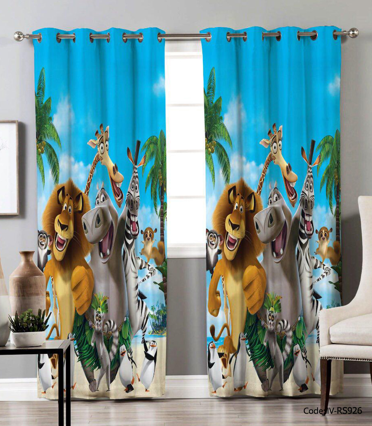 پرده پانچی اتاق کودک پسرانه مدل ماداگاسکار