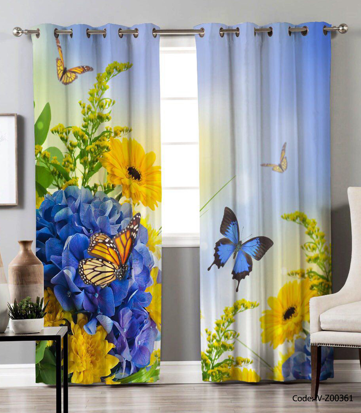 پرده پانچی دو تکه مدل باغستان