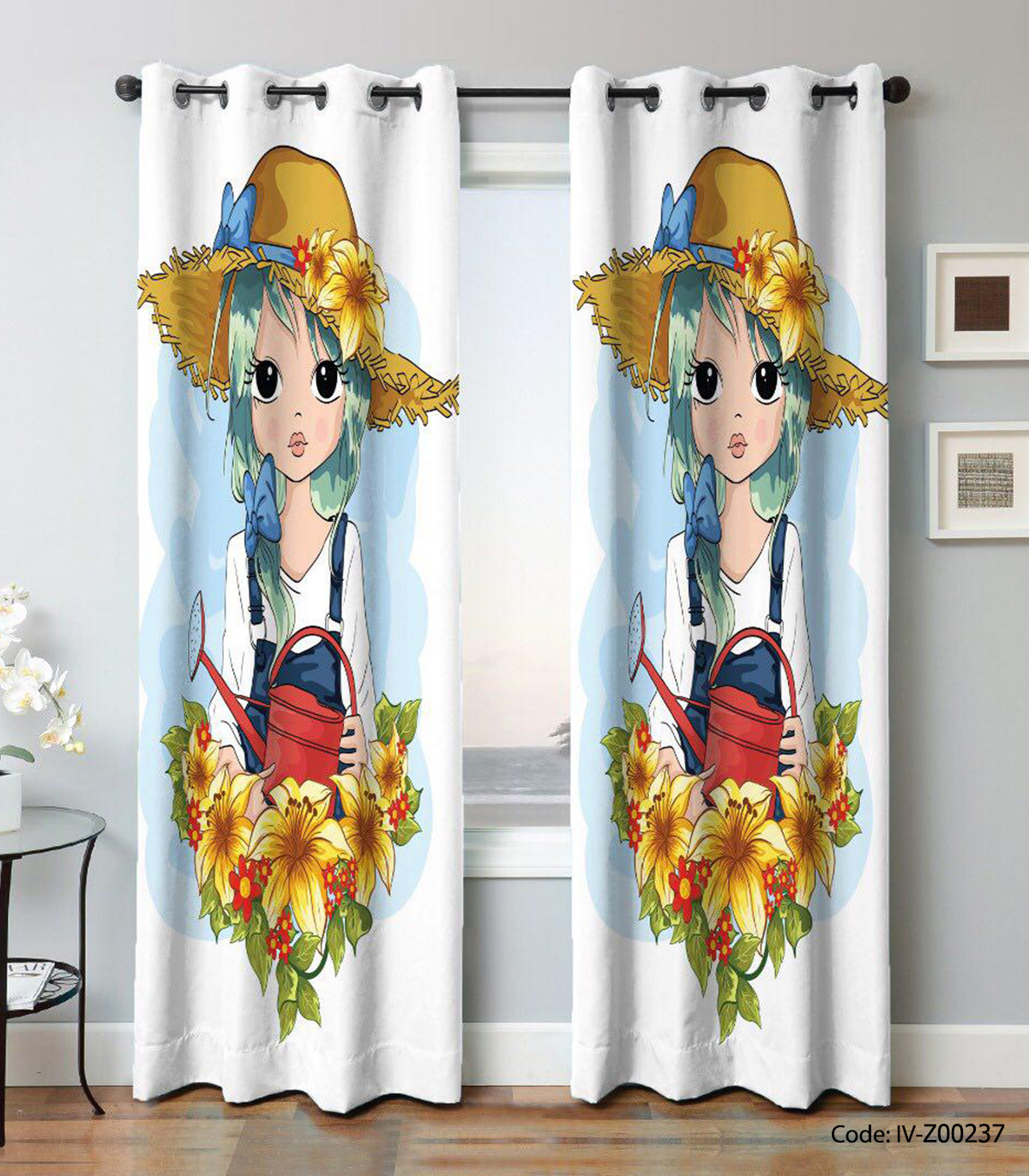 پرده پانچی اتاق کودک مدل دختر باغبان