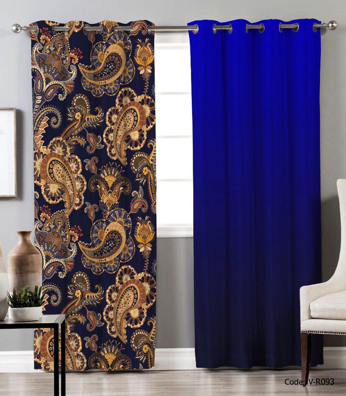 پرده پانچی تصویری مدل بته جقه طلایی