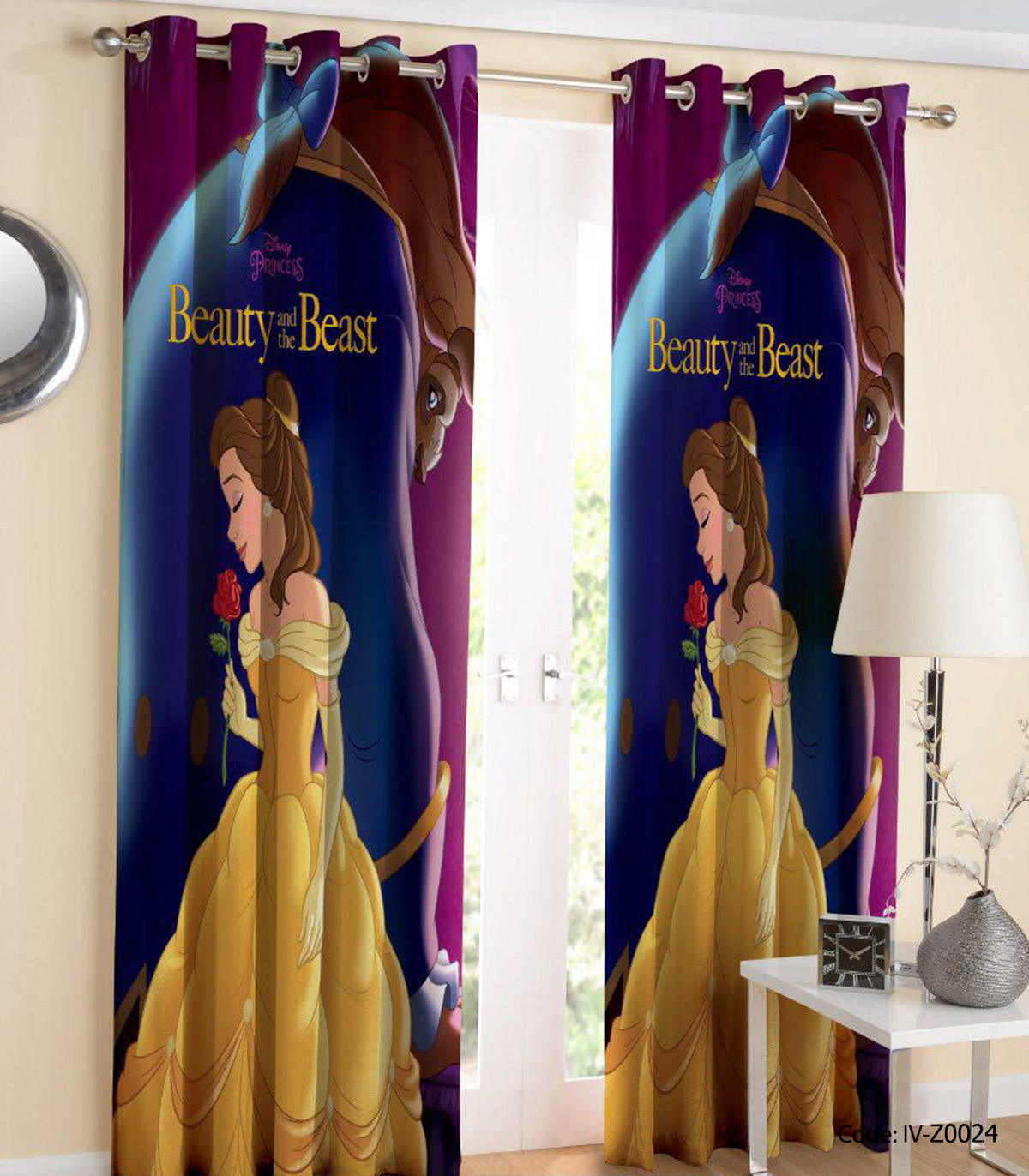 پرده پانچی دخترانه مدل دیو و دلبر