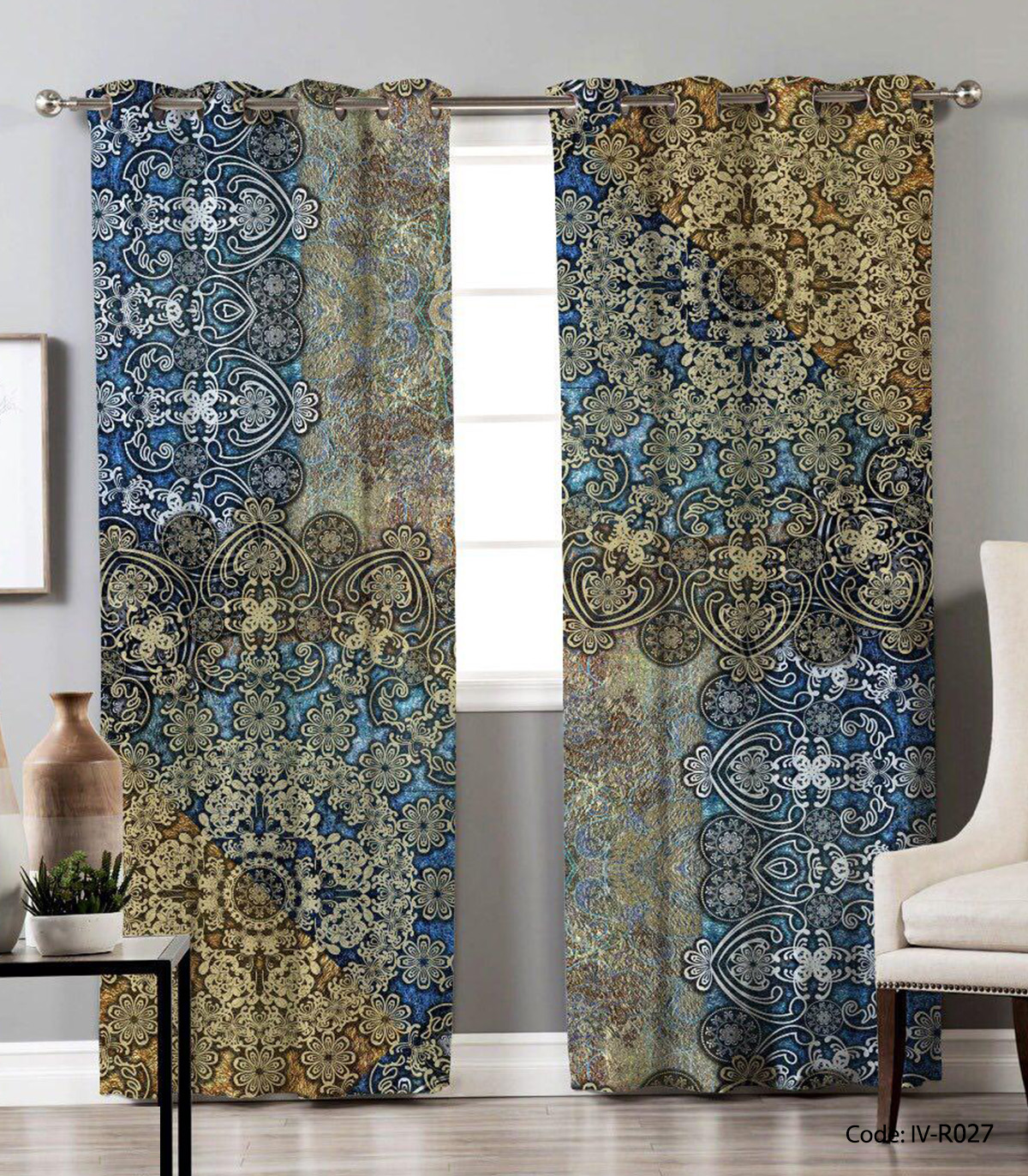 پرده پانچی کلاسیک طرح فرش