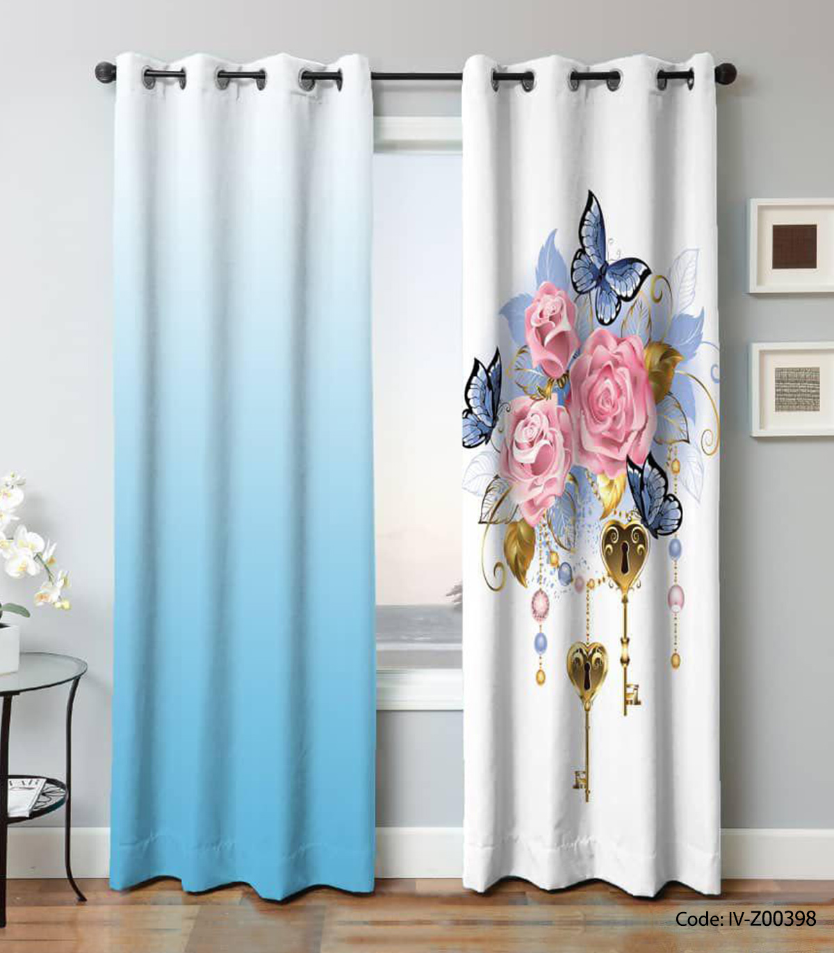 پرده پانچی مدل گل صورتی