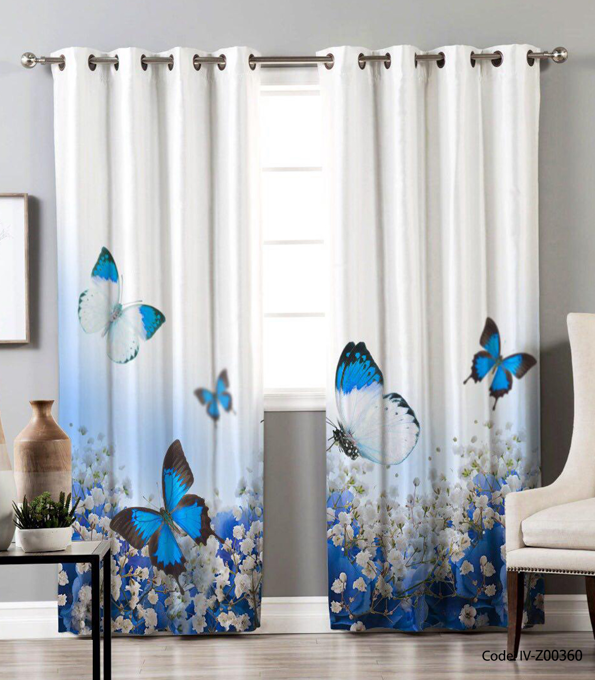 پرده پانچی دو تکه مدل باغ پنبه