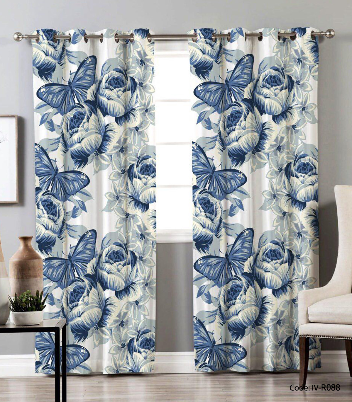 پرده پانچی فانتزی مدل پروانه آبی