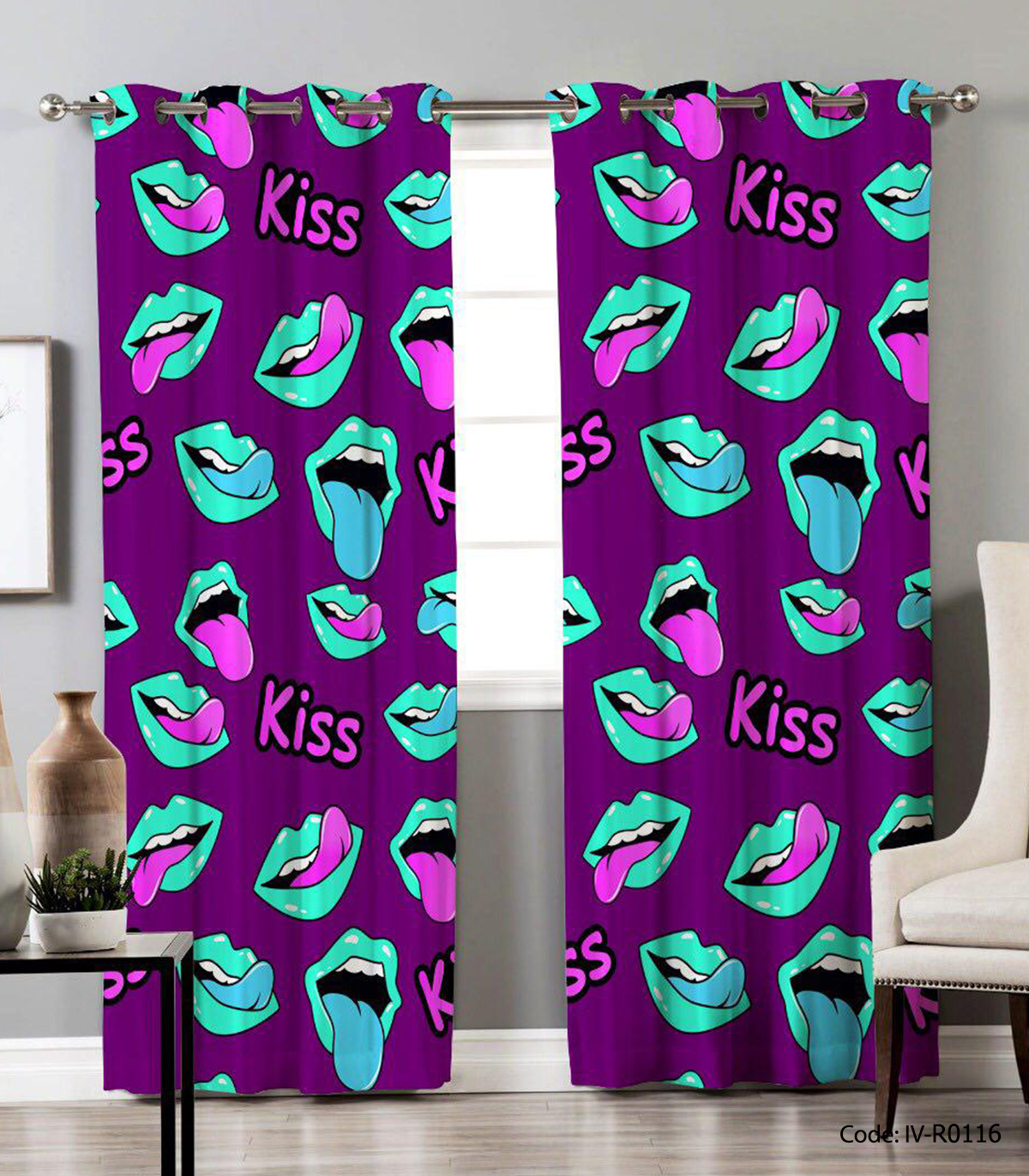 پرده پانچی دو تکه فانتزی مدل KISS