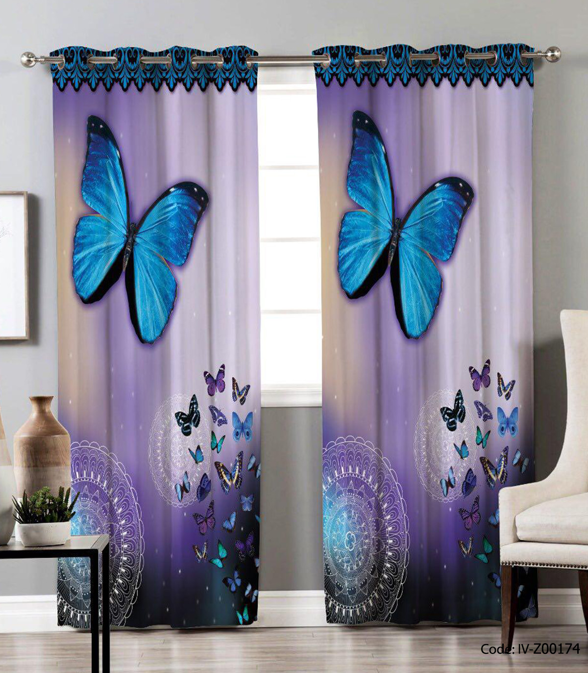 پرده پانچی دو تکه اتاق خواب مدل BUTTERFLY