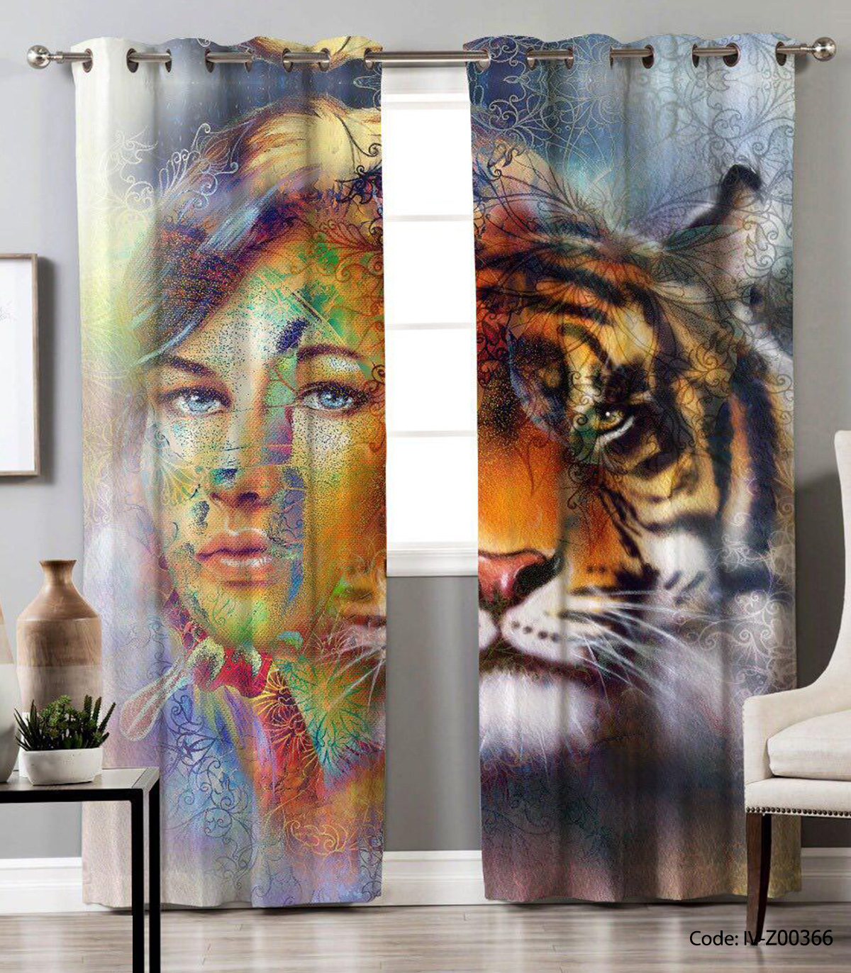 پرده پانچی  2 تکه مدل ببر