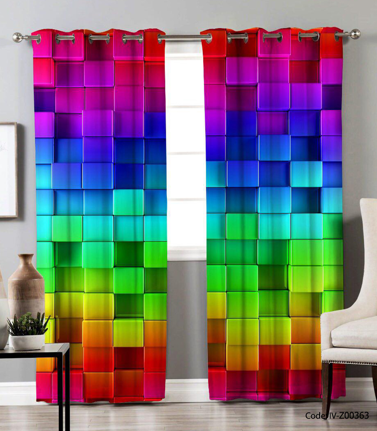 پرده پانچی اتاق خواب مدل رنگارنگ