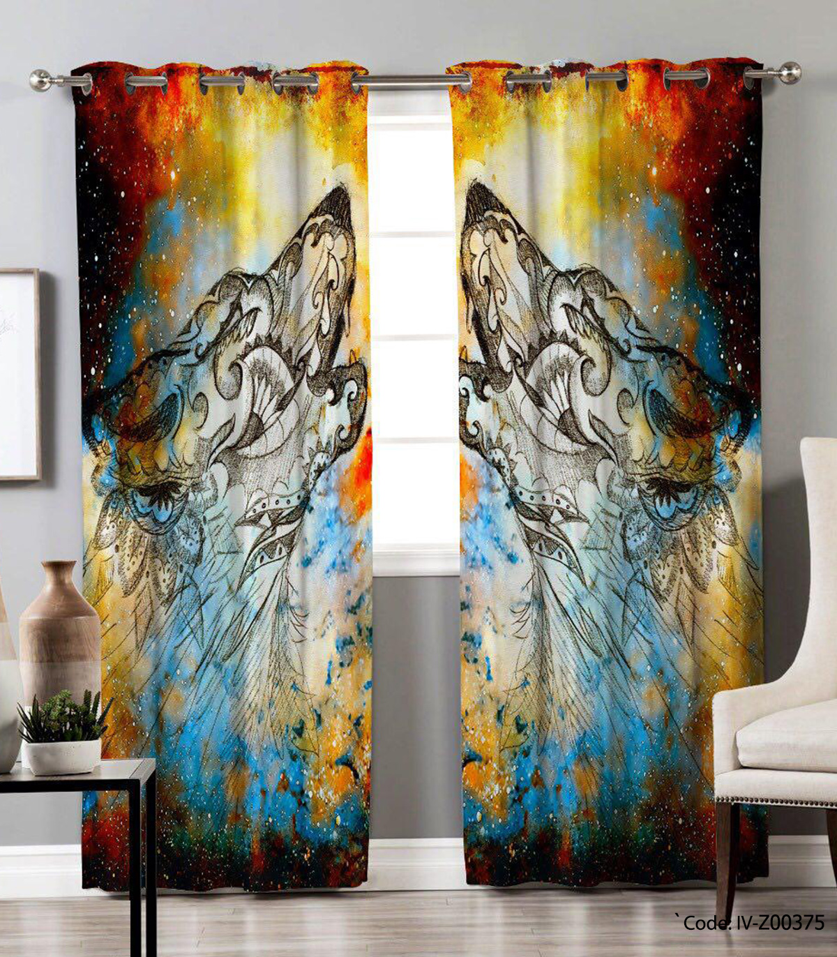 پرده پانچی اتاق خواب مدل گرگ