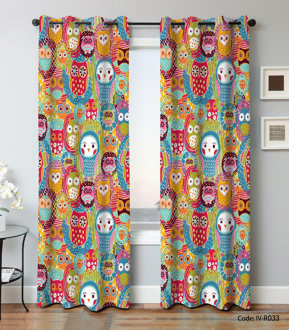 پرده پانچی 2 تکه اتاق کودک مدل OWL