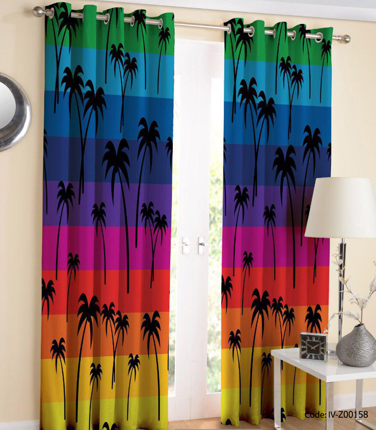 پرده پانچی دو تکه اتاق خواب مدل نخل