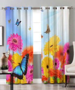 پرده پانچی اتاق خواب طرح گل زرد و صورتی