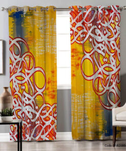 پرده پانچی 2 تکه اتاق خواب طرح خطاطی