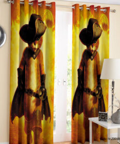 پرده پانچی 2 تکه اتاق کودک طرح گربه چکمه پوش