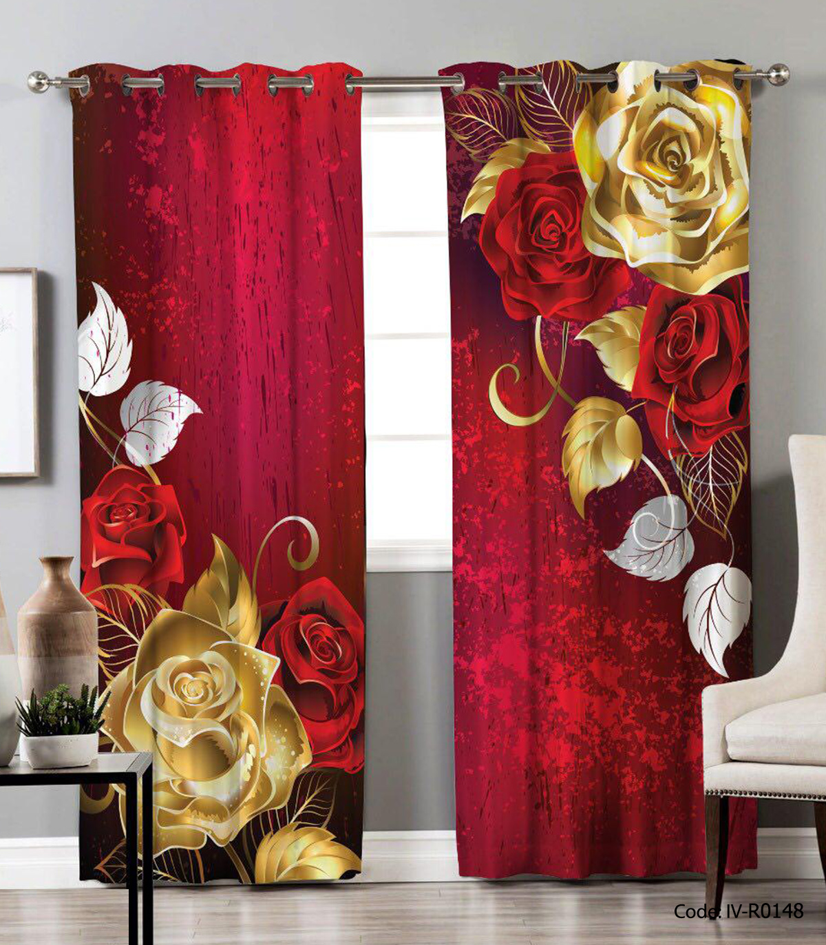 پرده پانچی اتاق پذیرایی دو تکه طرح کلاسیک 2