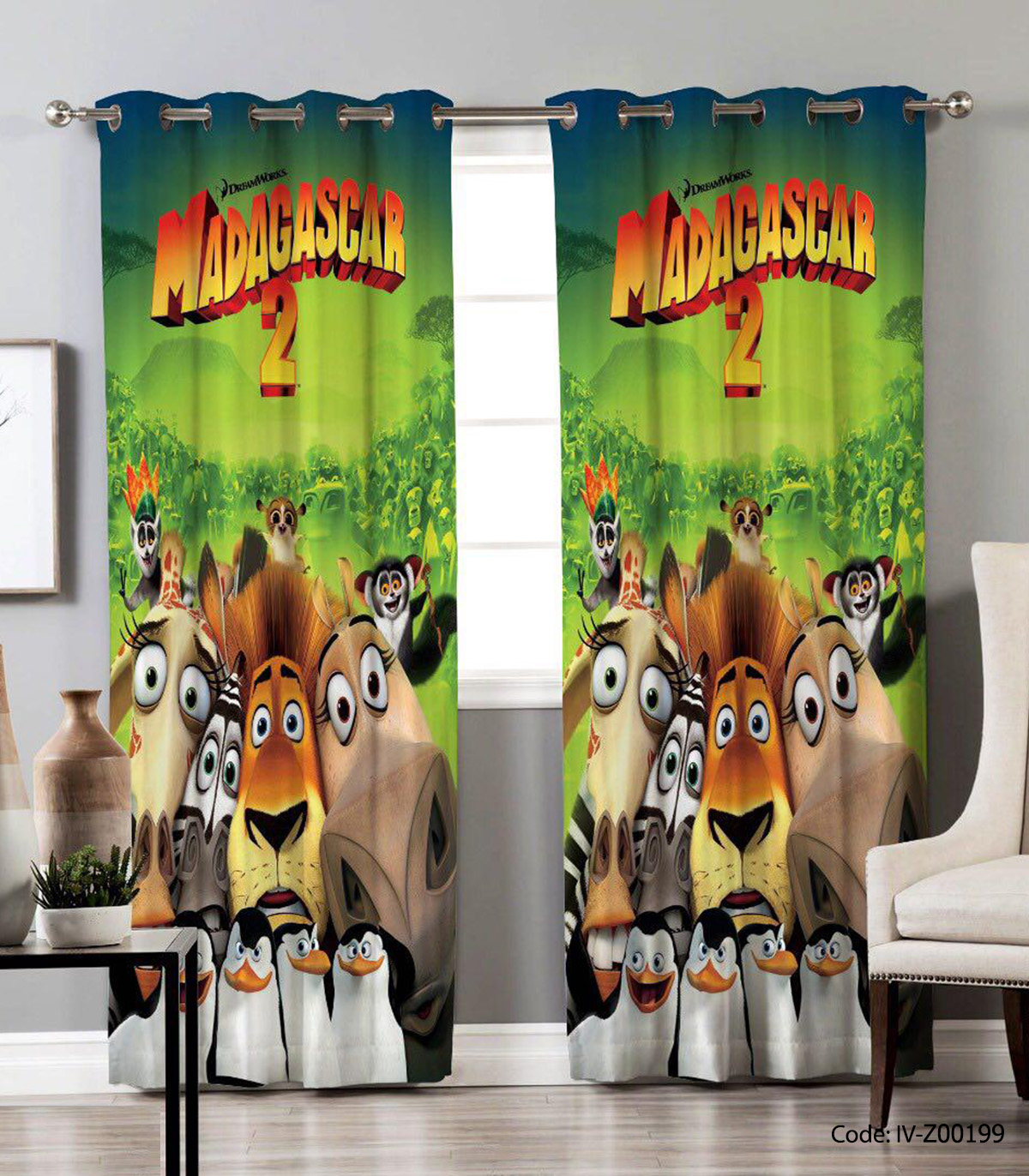 پرده پانچی اتاق خواب پسرانه طرح MADAGASCAR 2