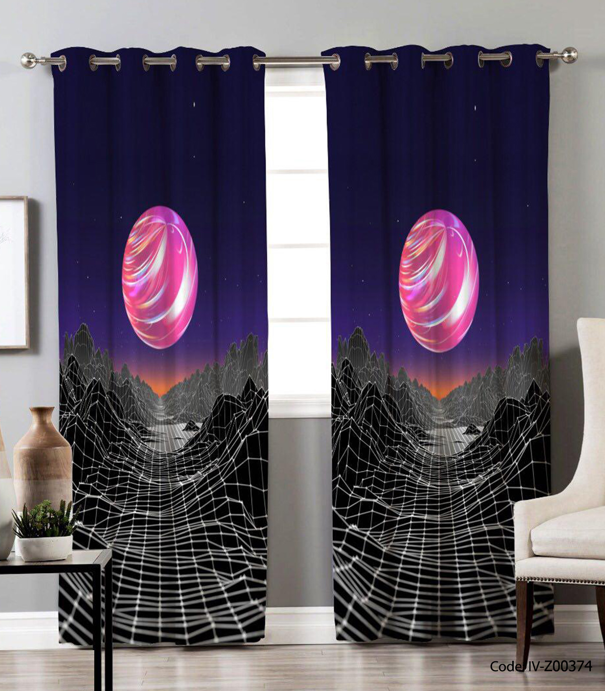 پرده پانچی دو تکه اتاق خواب طرح ماه