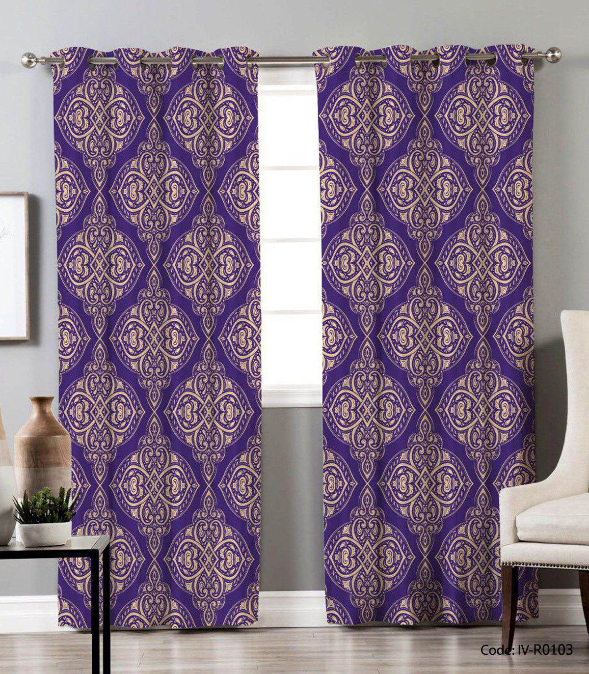 پرده پانچی دو تکه اتاق پذیرایی طرح ابیورد