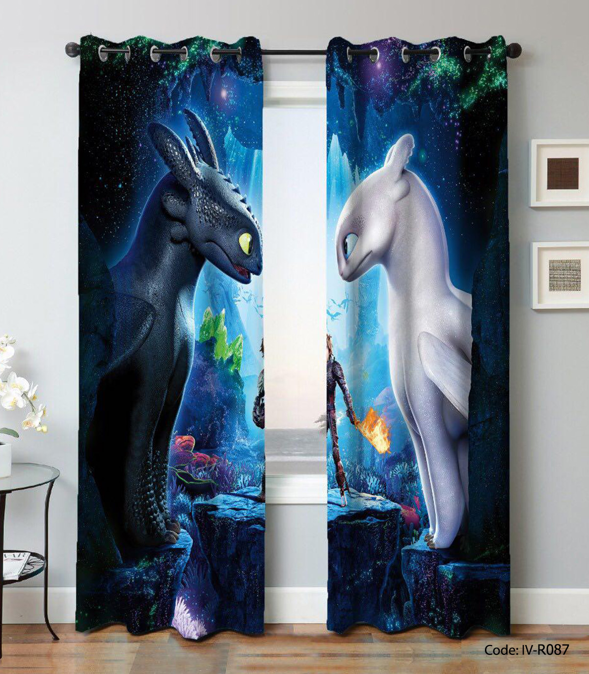 پرده پانچی اتاق کودک طرح مربی اژدها