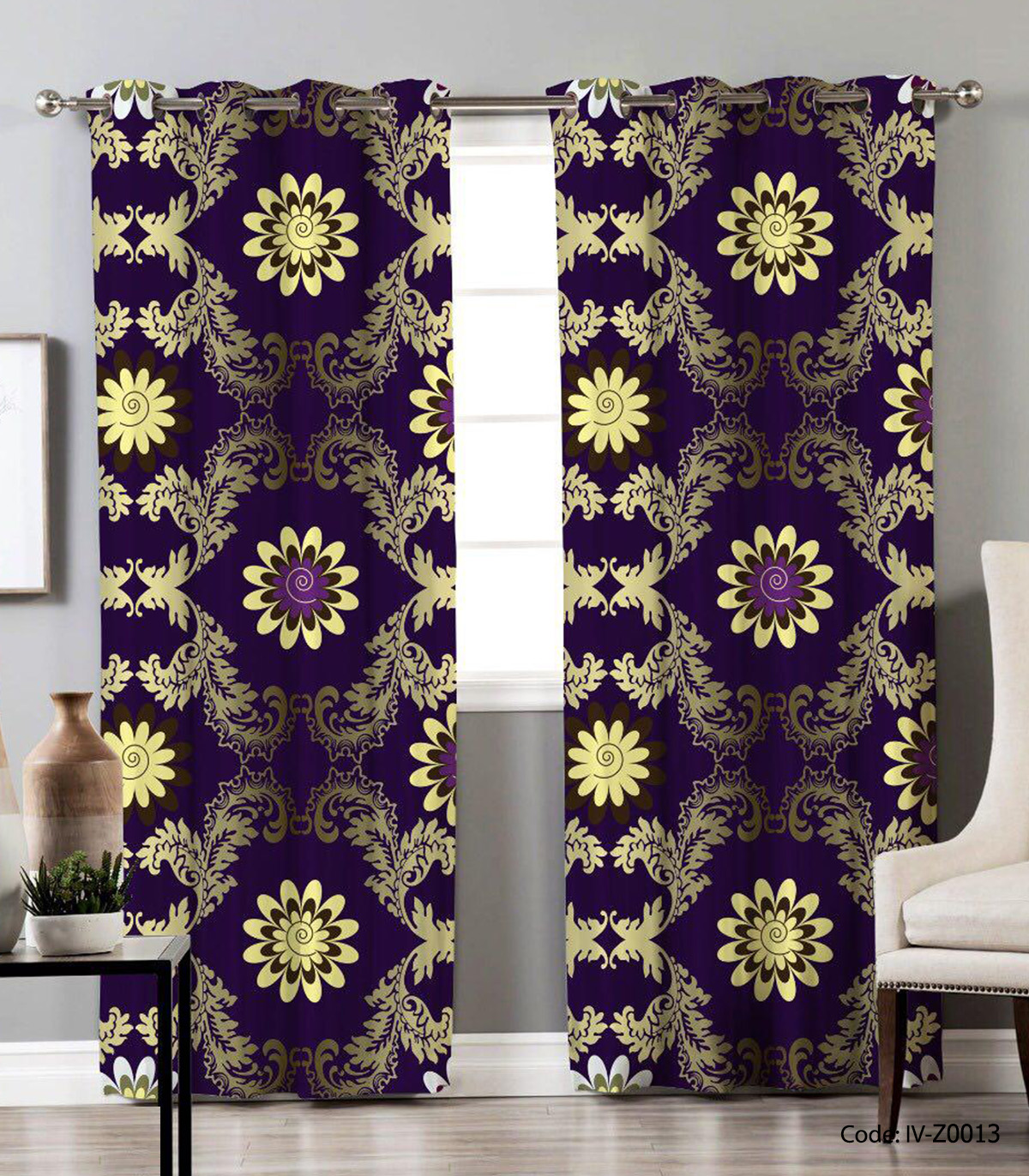 پرده دو تکه پانچی اتاق پذیرایی طرح اکسین