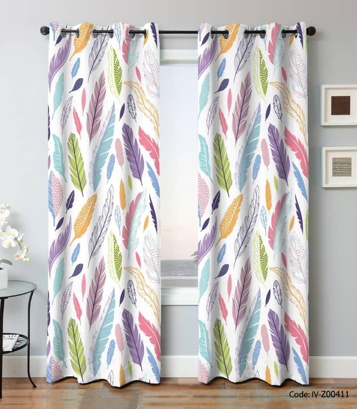 پرده پانچی دو تکه اتاق خواب طرح پر