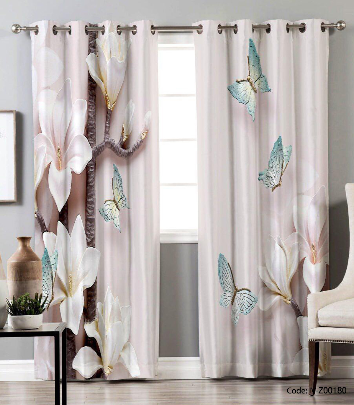 پرده پانچی دو تکه مدل شکوفه