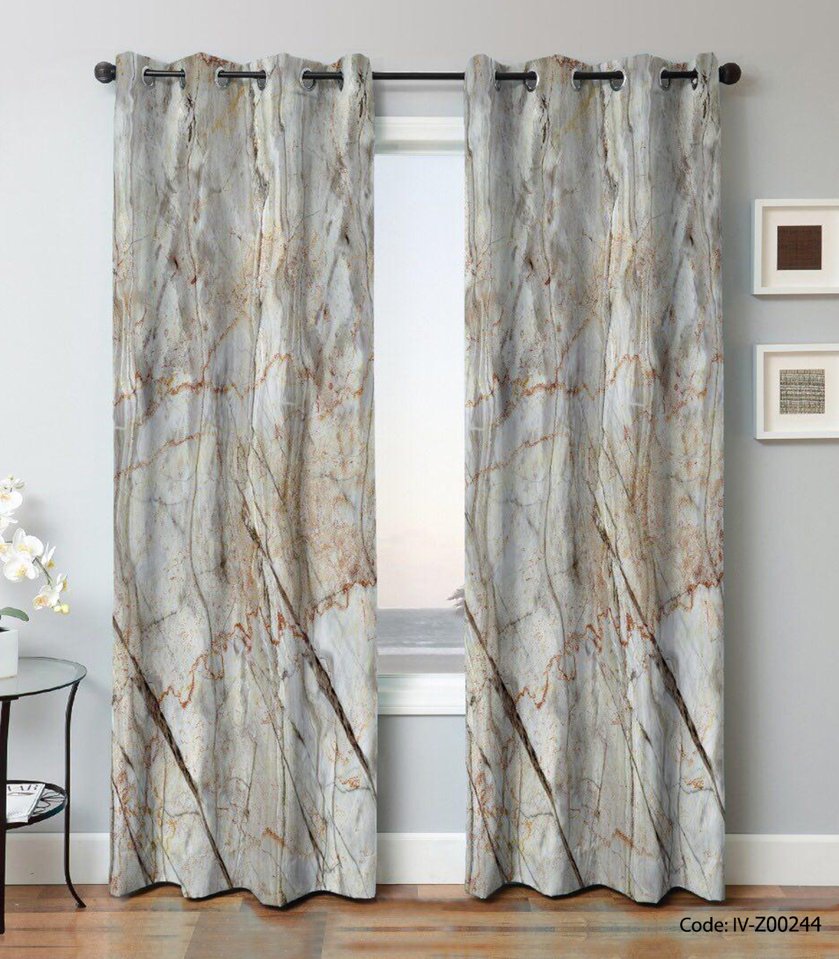 پرده دو تکه پانچی پذیرایی مدل مرمریت