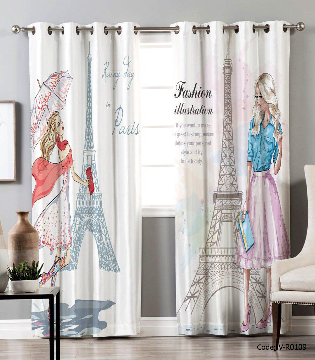 پرده پانچی دخترانه اتاق نوجوان مدل ایفل