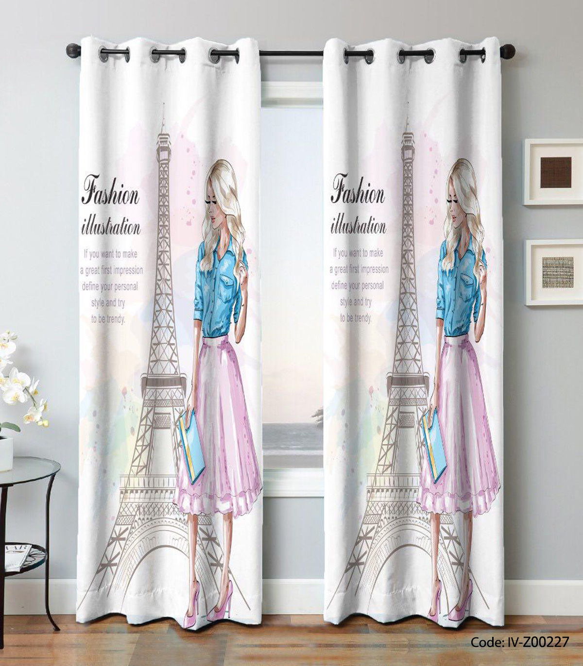 پرده پانچی دخترانه اتاق نوجوان مدل EIFFEL