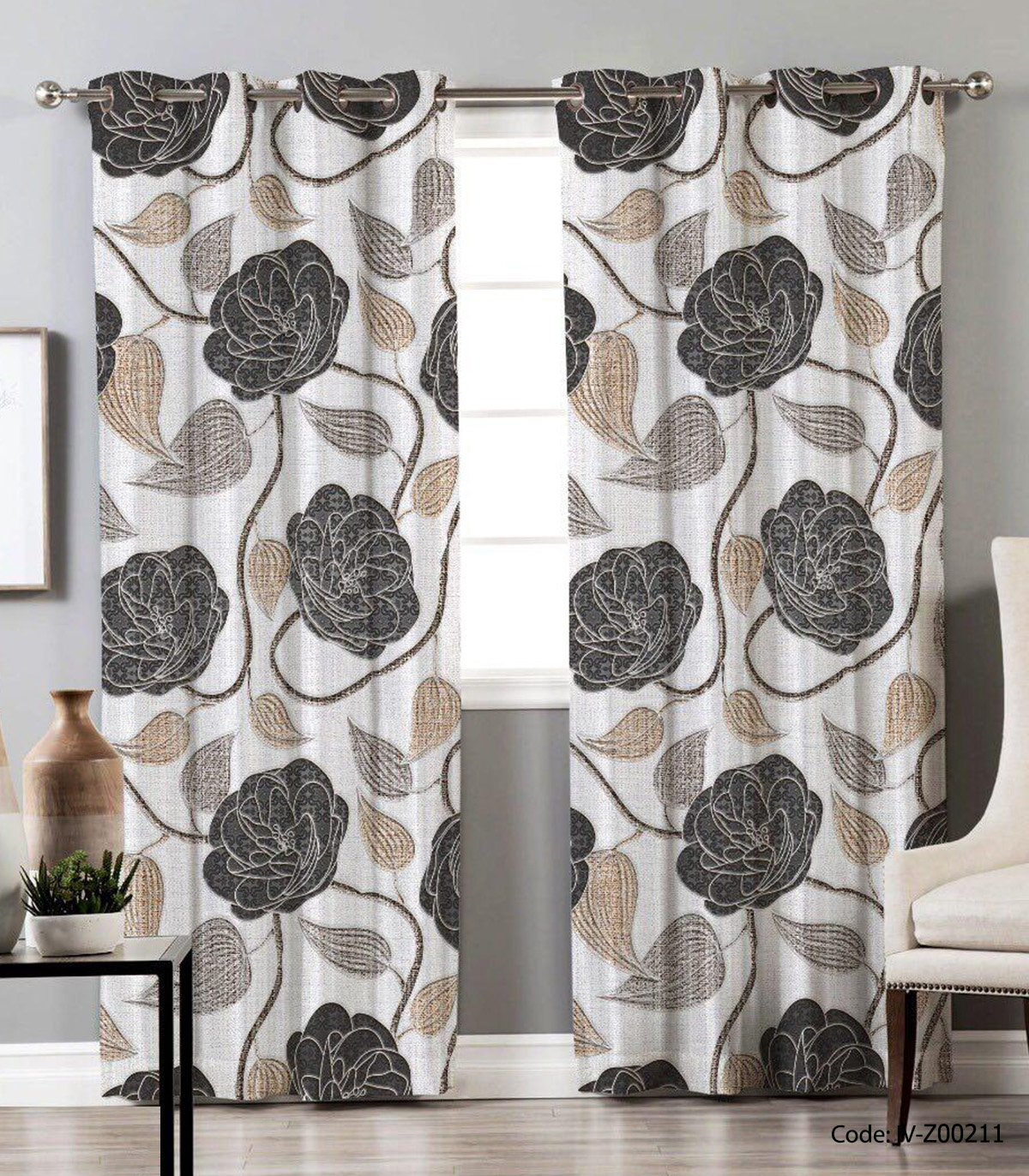 پرده پانچی اتاق پذیرایی مدل رز خاکستری