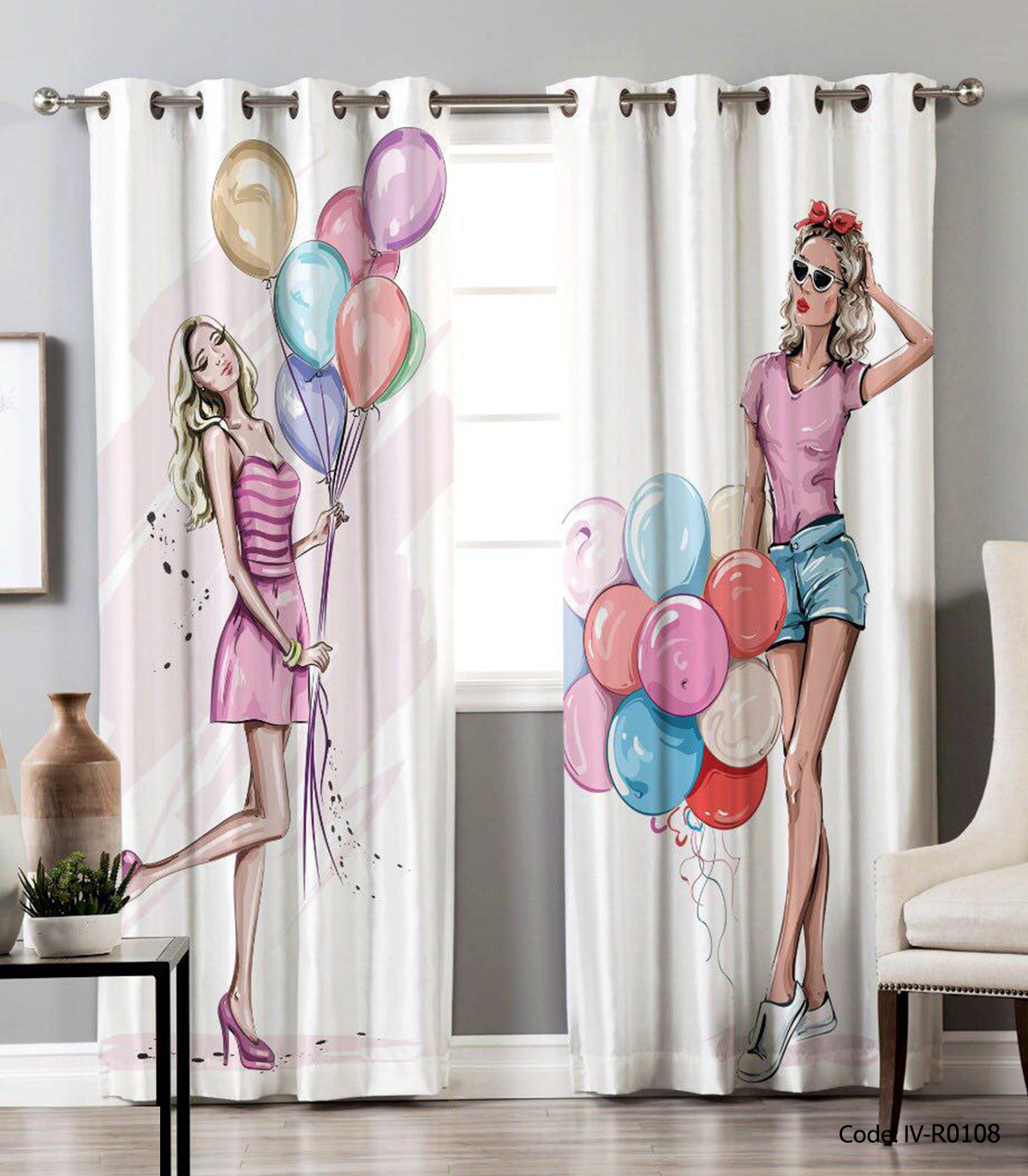 پرده پانچی دخترانه طرح شادی