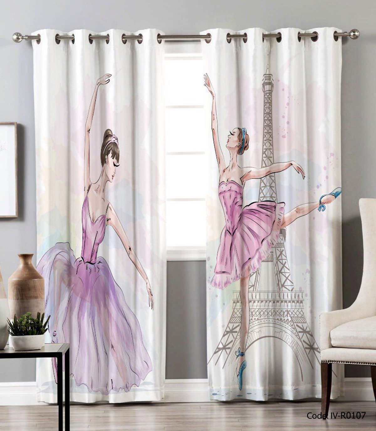 پرده پانچ دخترانه طرح باله