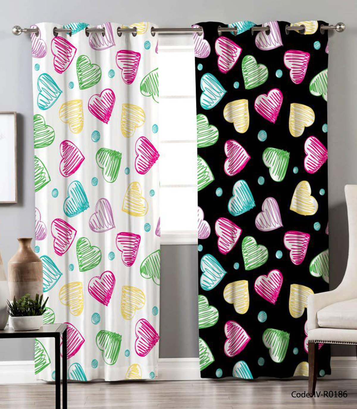 پرده پانچ اتاق خواب 2 تکه مدل LOVE