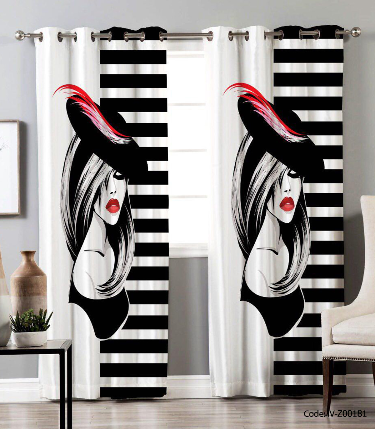 پرده پانچی دو تکه آرایشگاه مدل کلاه