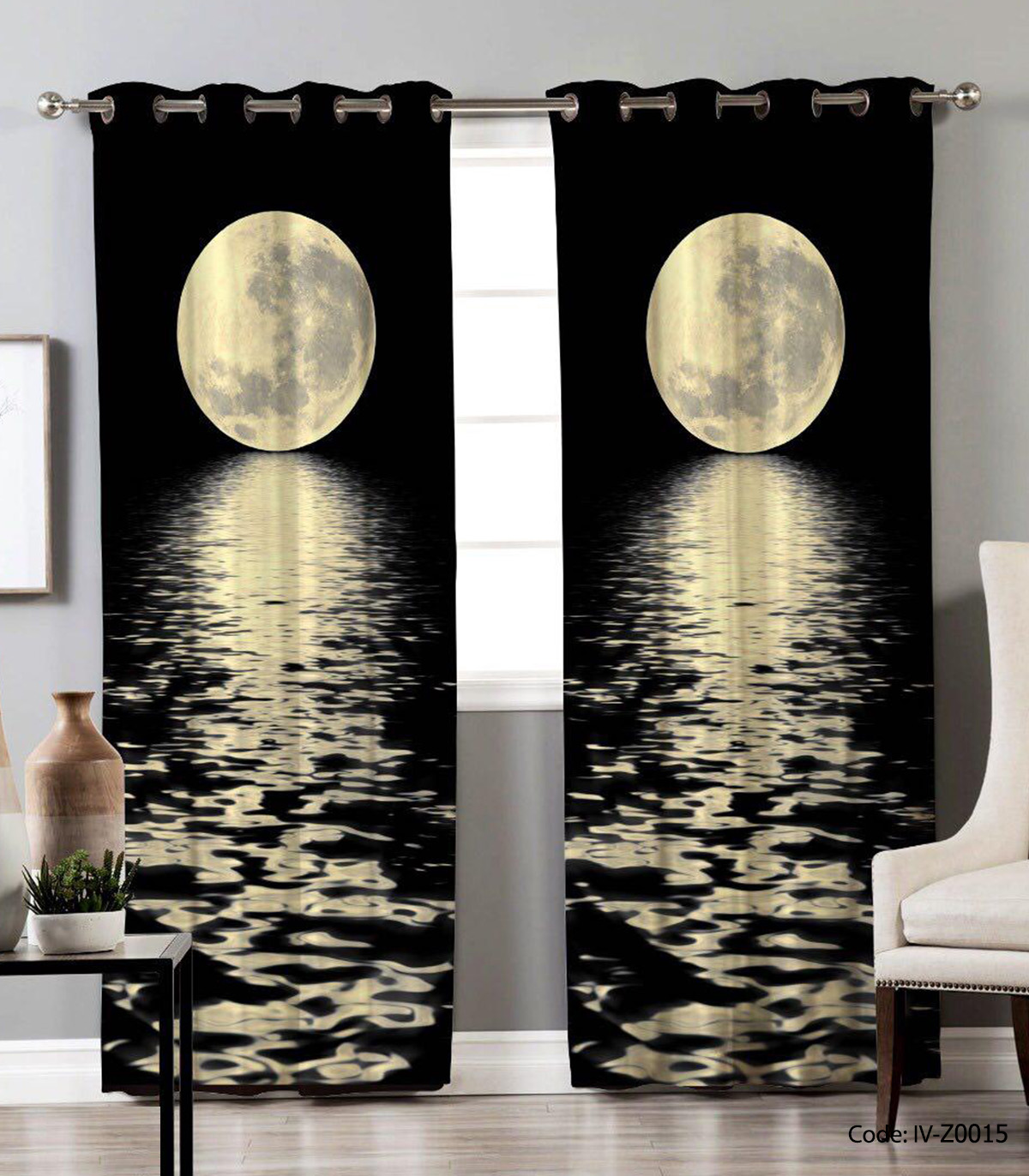 پرده پانچی دو تکه مدل مهتاب