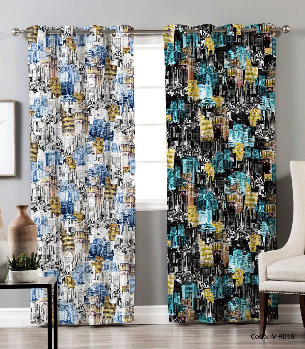 پرده پانچی دو تکه اتاق خواب مدل برج