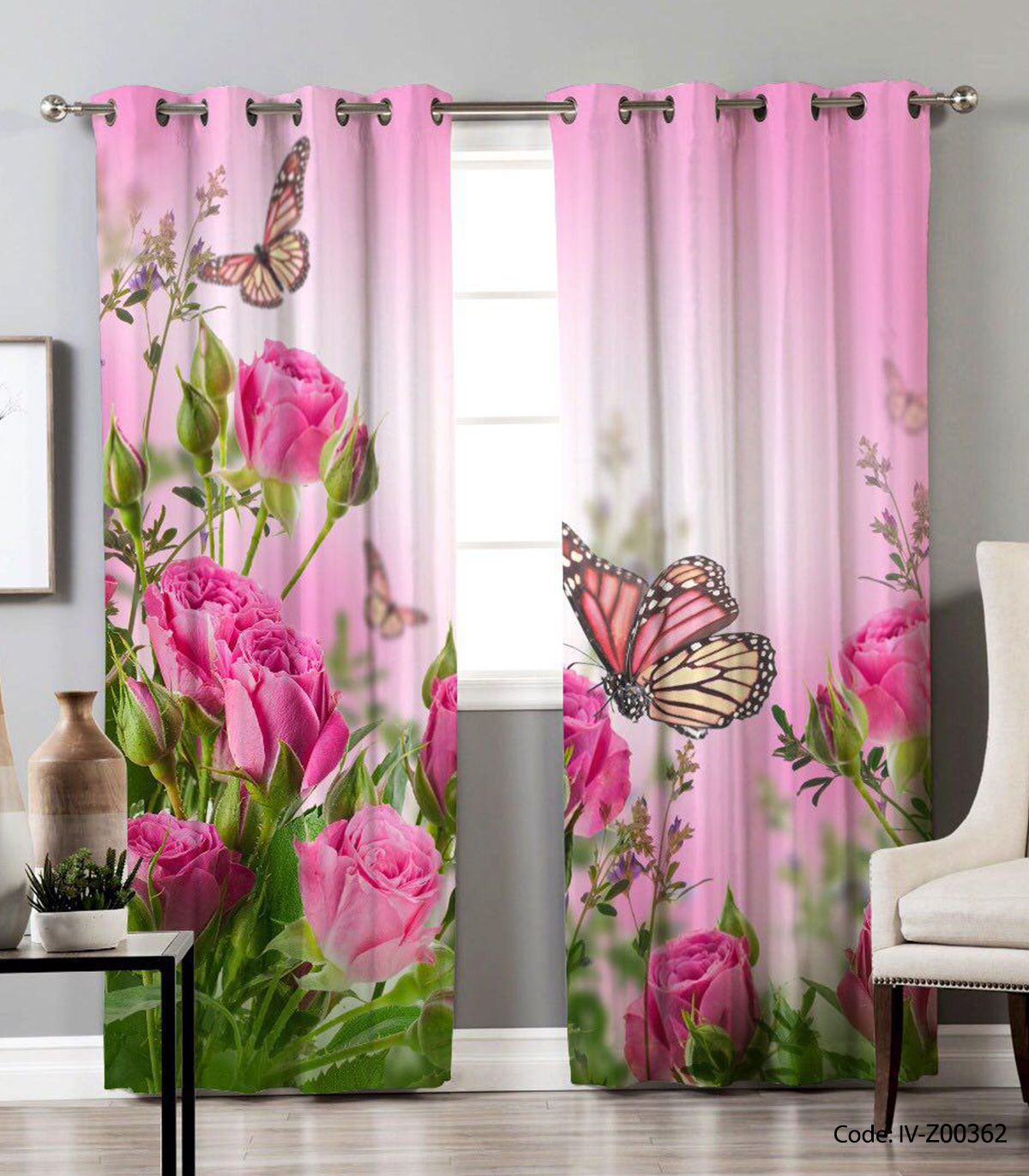 پرده پانچی 2 تکه صورتی مدل PINK