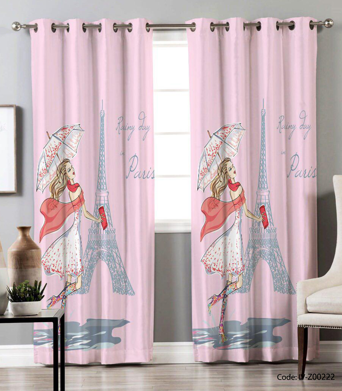 پرده پانچی دو تکه دخترانه مدل برج ایفل