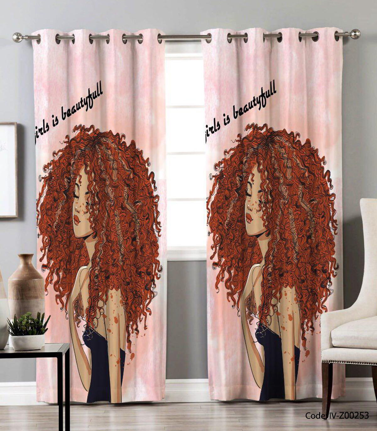 پرده پانچی 2 تکه دخترانه مدل فرفری