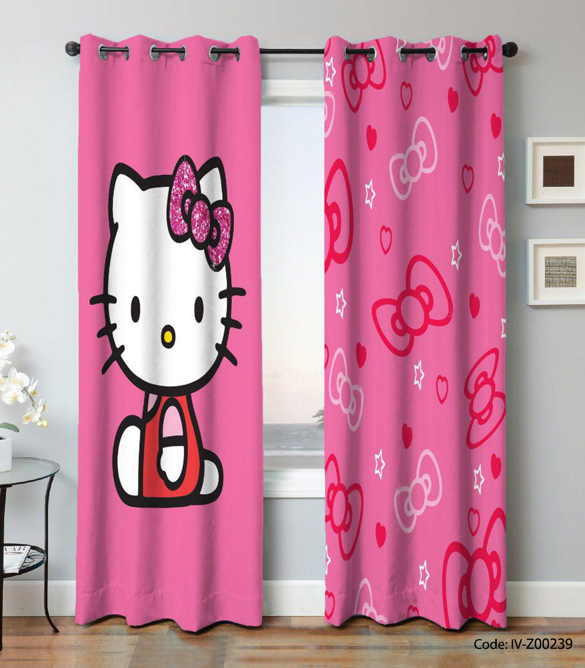 پرده پانچ اتاق کودک دو تکه مدل کیتی