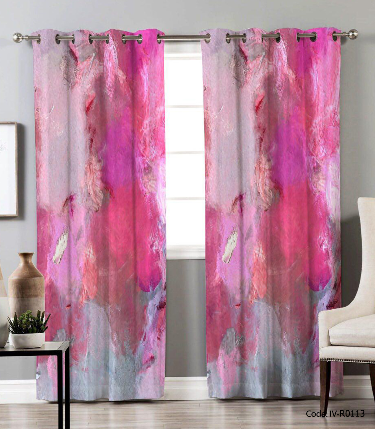 پرده پانچ دو تکه مدل ابر و بادی صورتی