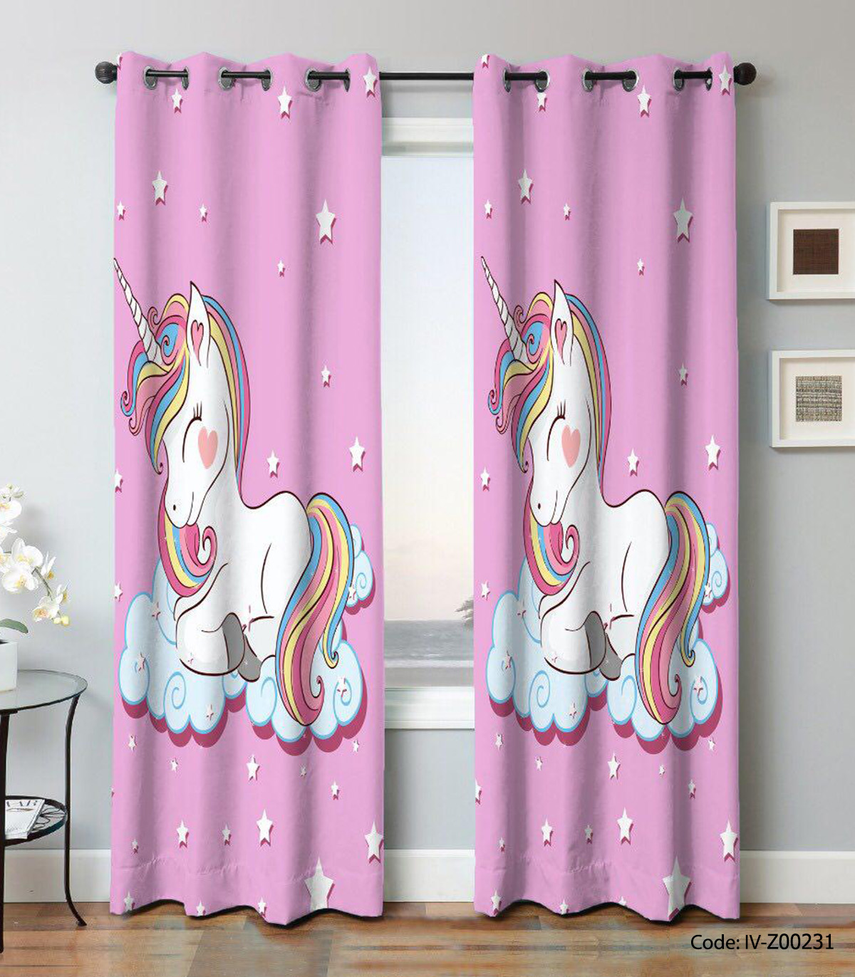 پرده پانچی دو تکه اتاق نوزاد مدل تک شاخ